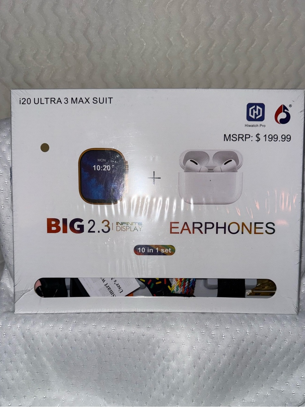 i20 Ultra Max Suit Watch + Earphones Set in White & Gold Accents - Picture 4 of 4